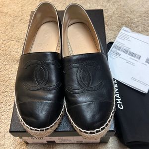 Chanel black lambskin espadrille 37